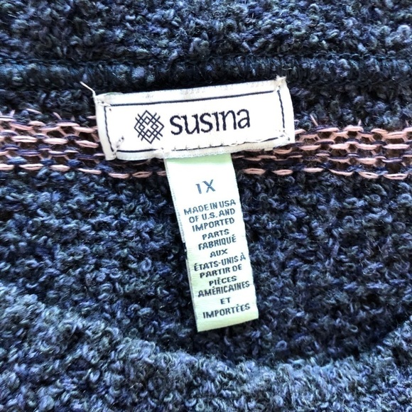 Susina Womens Navy Striped Crew Neck Plus Size Boucle Sweater Size 1X - Picture 5 of 7